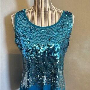 Roz & Ali Teal Sequin Tank Top